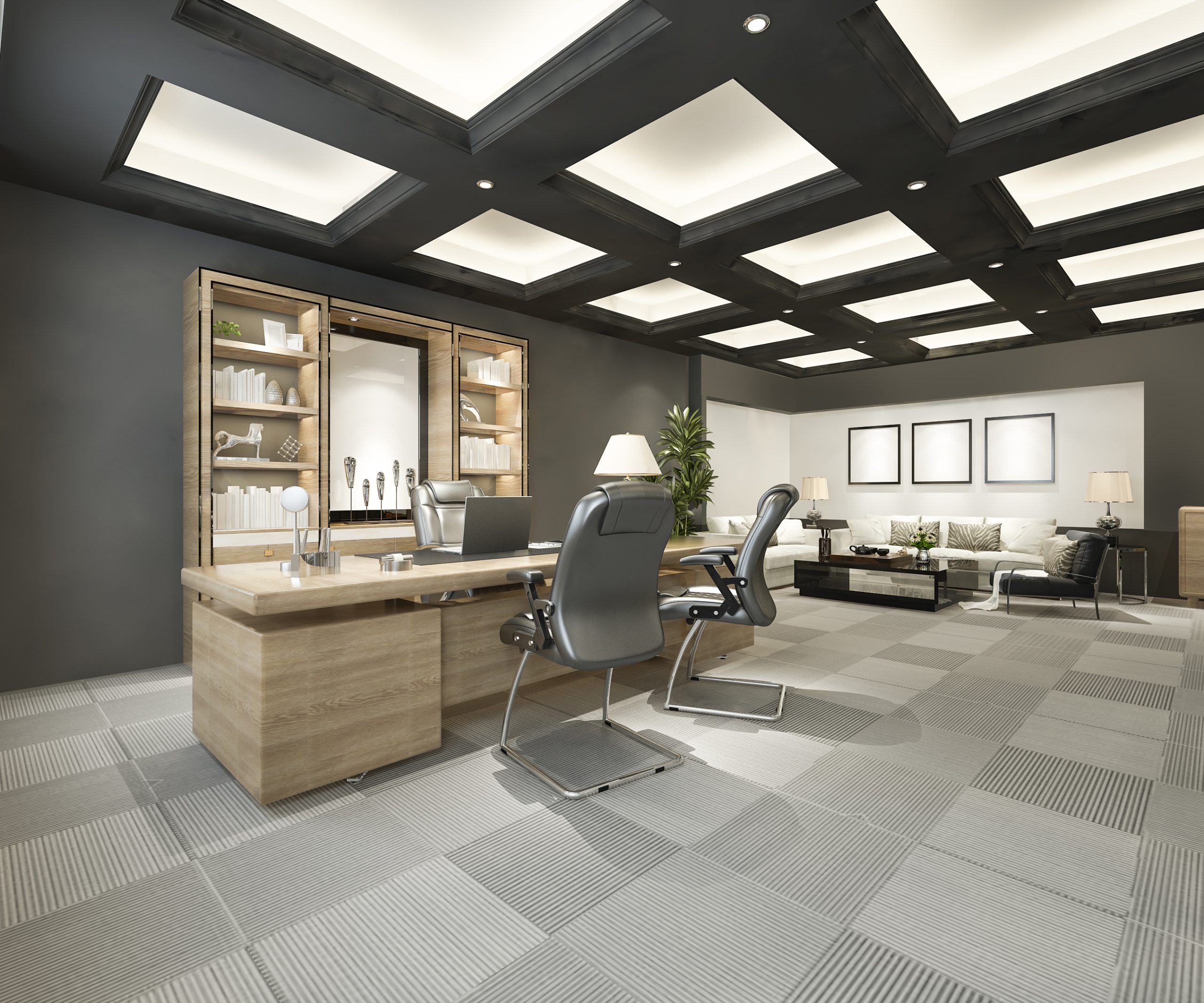 Home 3d rendering luxury business meeting and working room in executive office